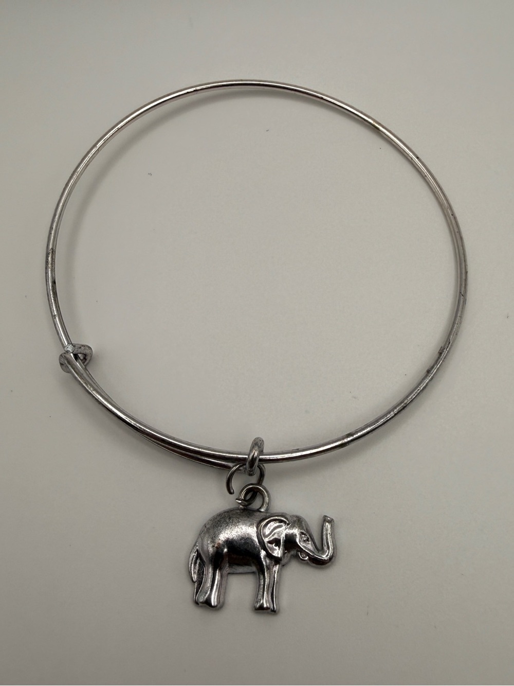 Silver Tone Adjustable Elephant Charm Bangle Bracelet - Women's Jewelry